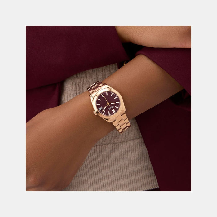 Gd Alice Women Quartz Burgundy Dial Analog Stainless Steel Watch Gw0934L5