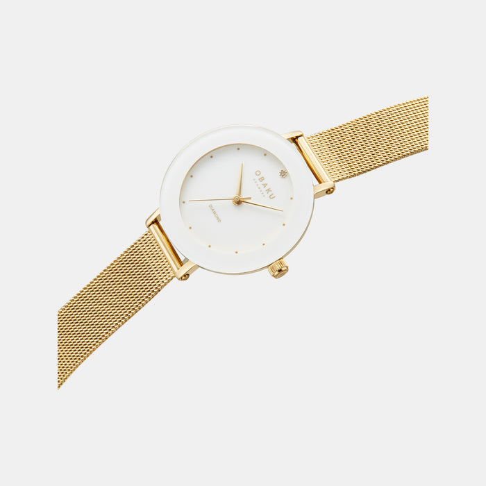 Lilje Gold Women Quartz White Dial Analog Stainless Steel Watch V299LXGWMG-EJBGW