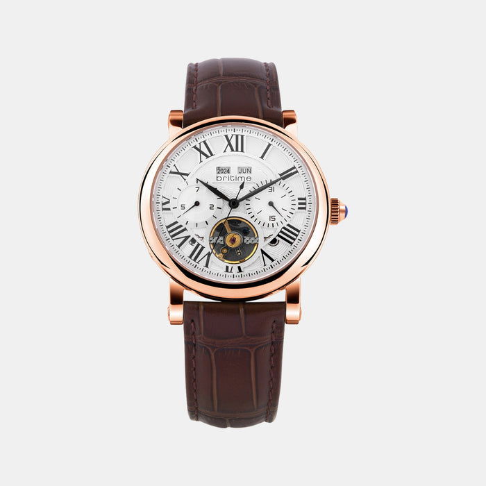 Motion Men Automatic White Dial Multi-Function Leather Watch 323-L30308